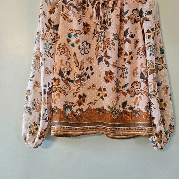 Joie Peach Floral Bohemian Peasant Chiffon Swiss Dot  Ruffle Top Tie Blouse XS. - Picture 9 of 16